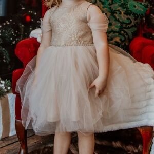 Little Girls Elegant Gold Tulle Dress